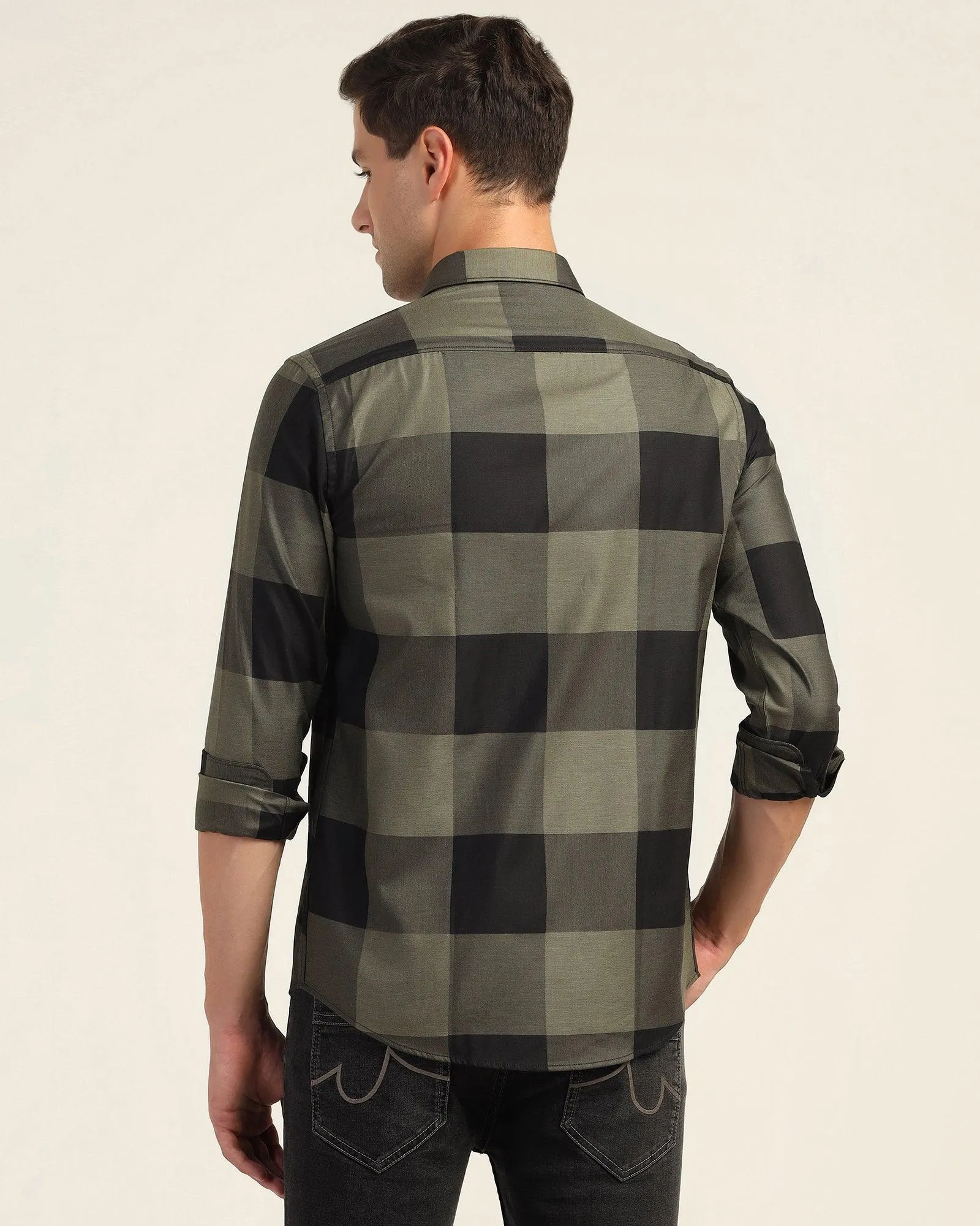 Casual Olive Check Shirt - Sienna