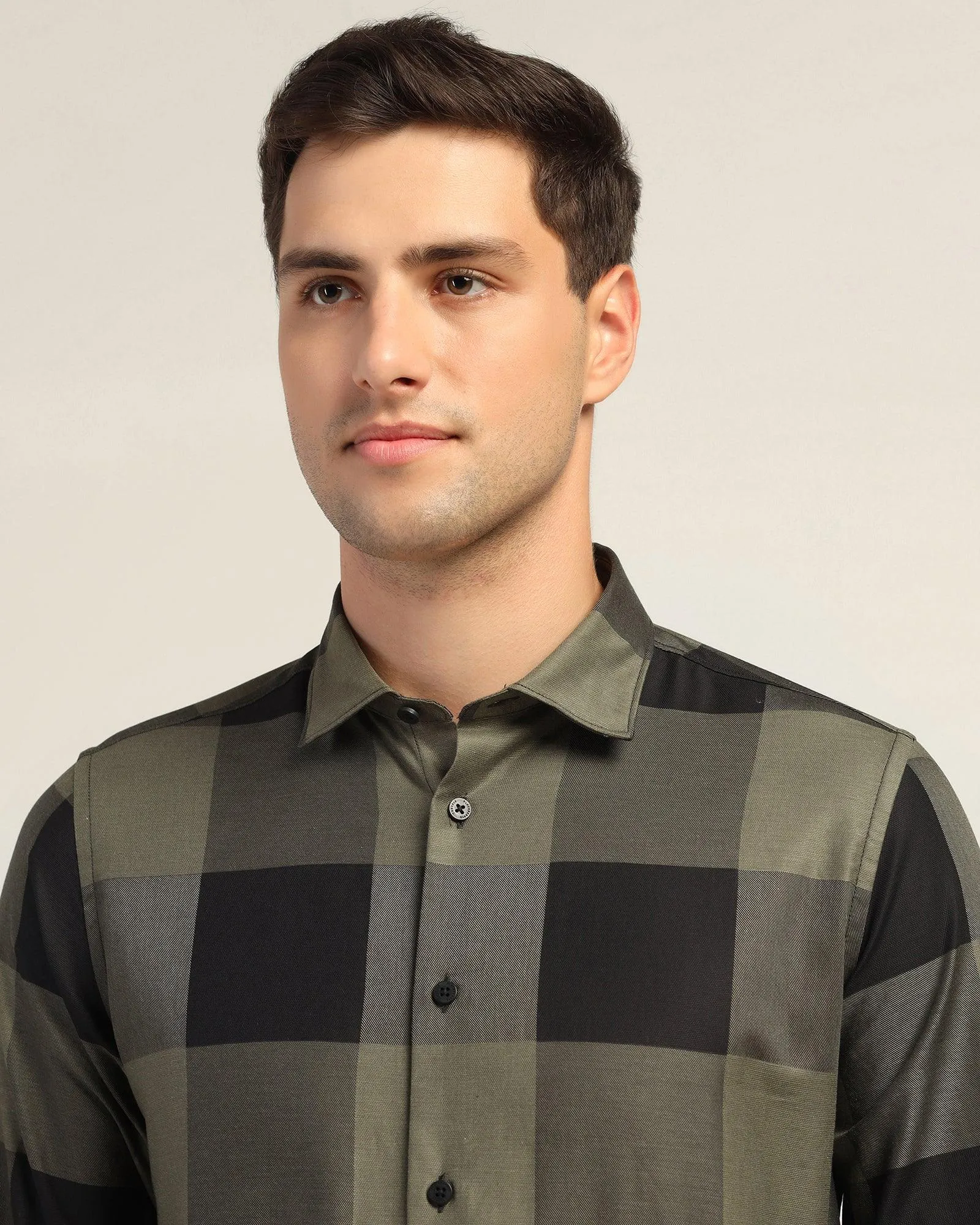 Casual Olive Check Shirt - Sienna