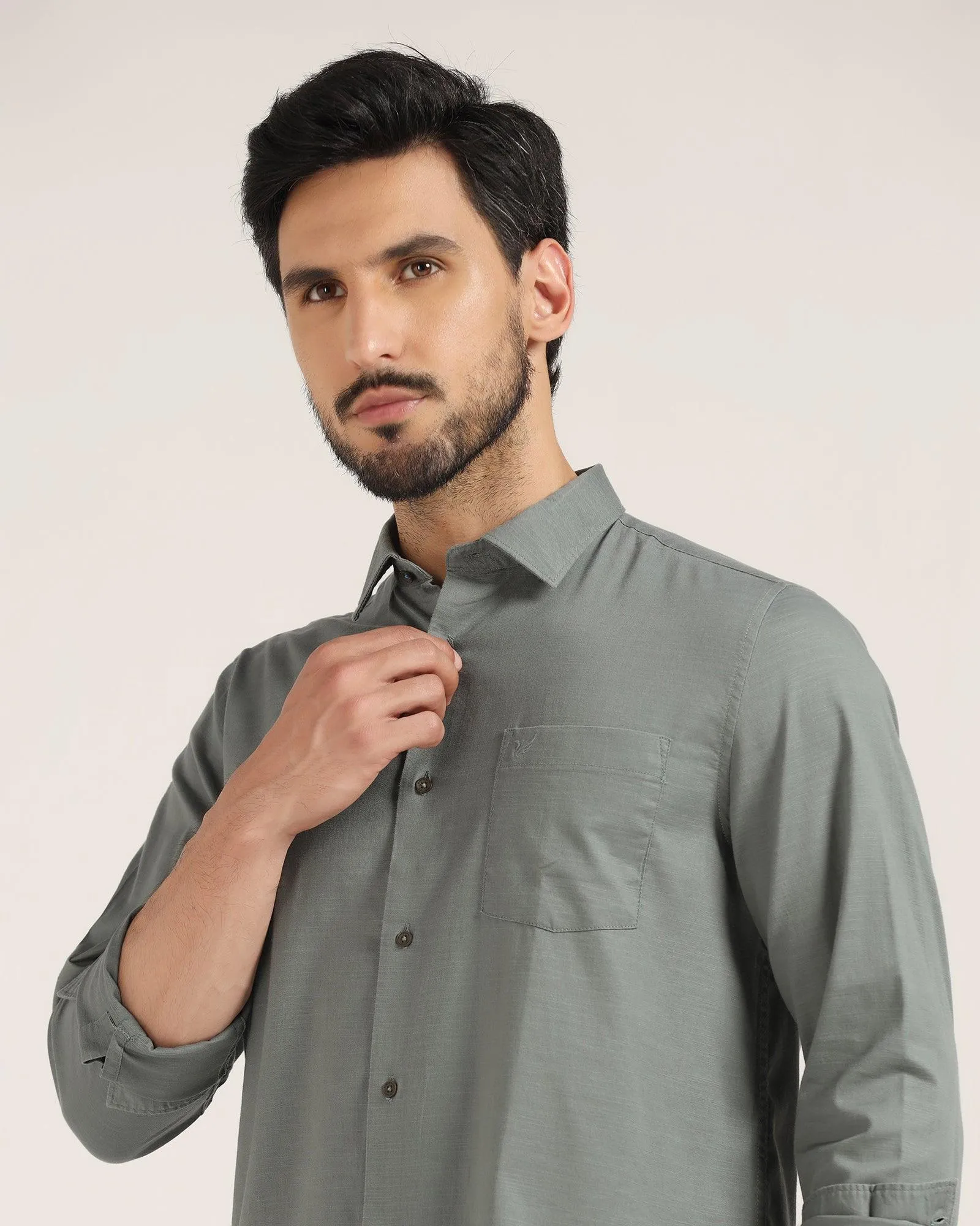 Casual Olive Solid Shirt - Creta