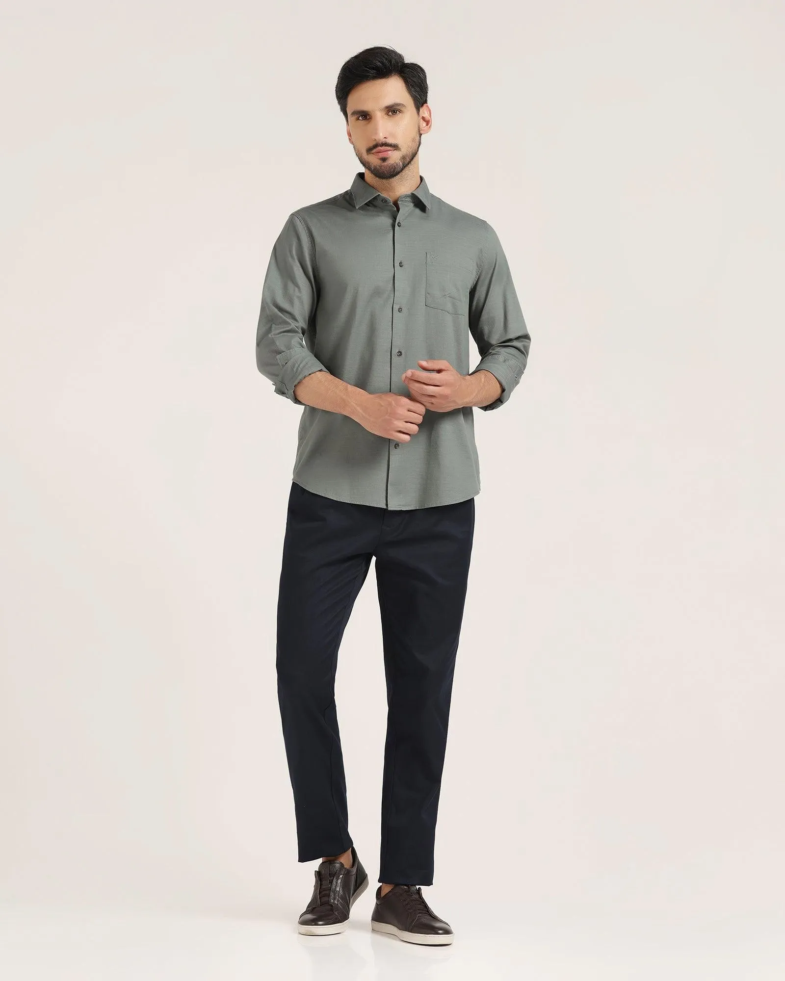 Casual Olive Solid Shirt - Creta