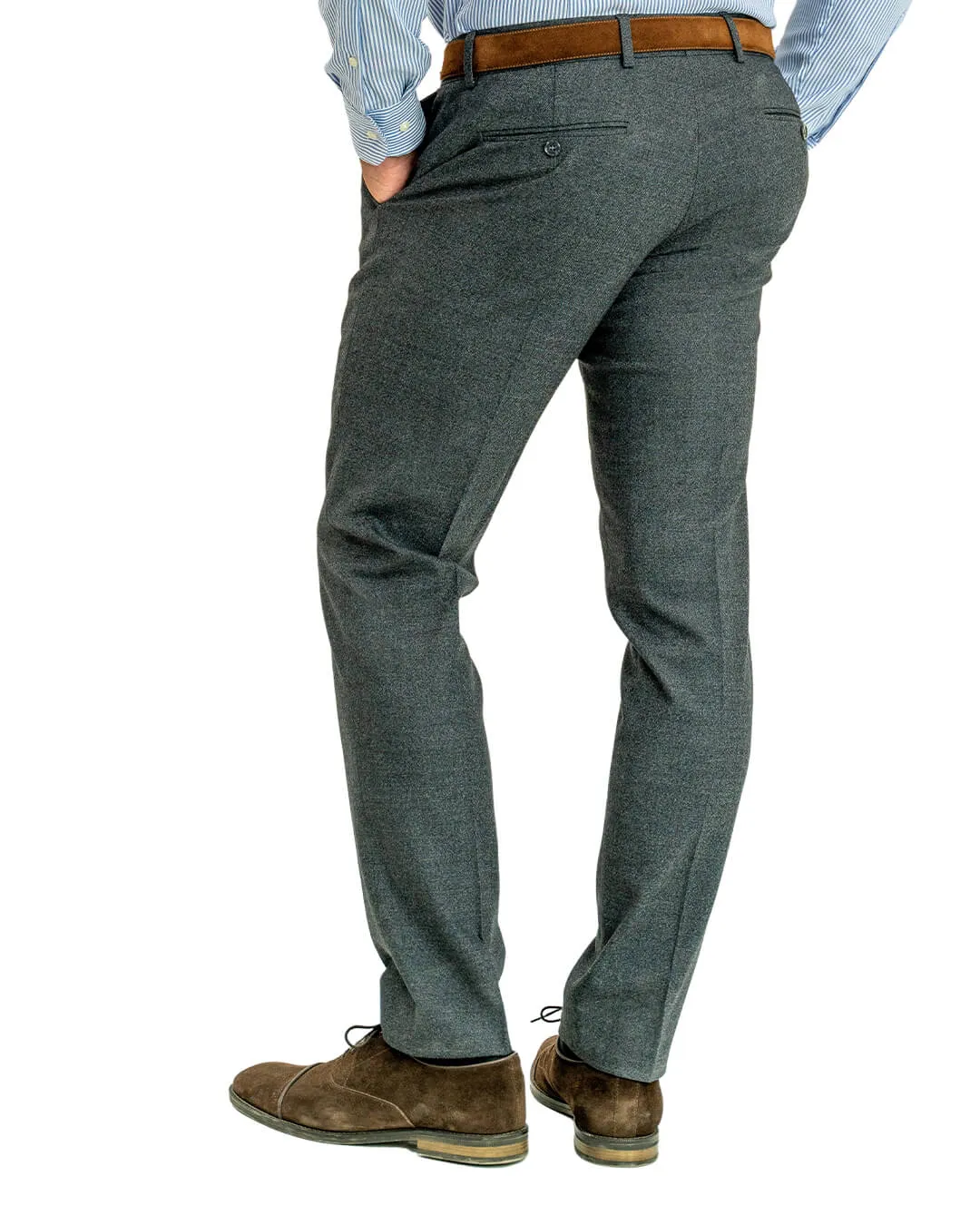 Charcoal Wool Blend Stretch Mouline Trousers