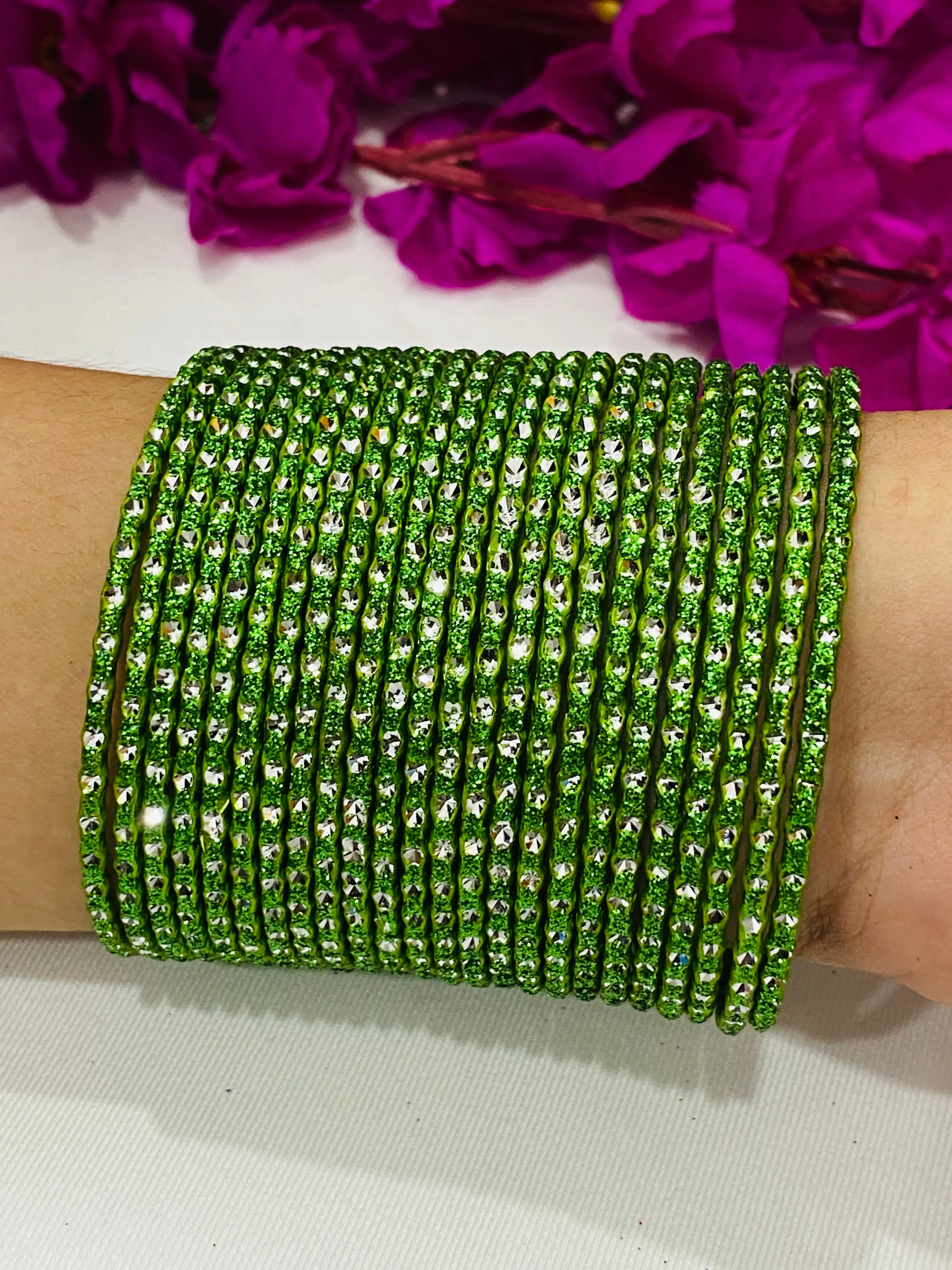 Charming Light Green Color Bridal Metal Bangles