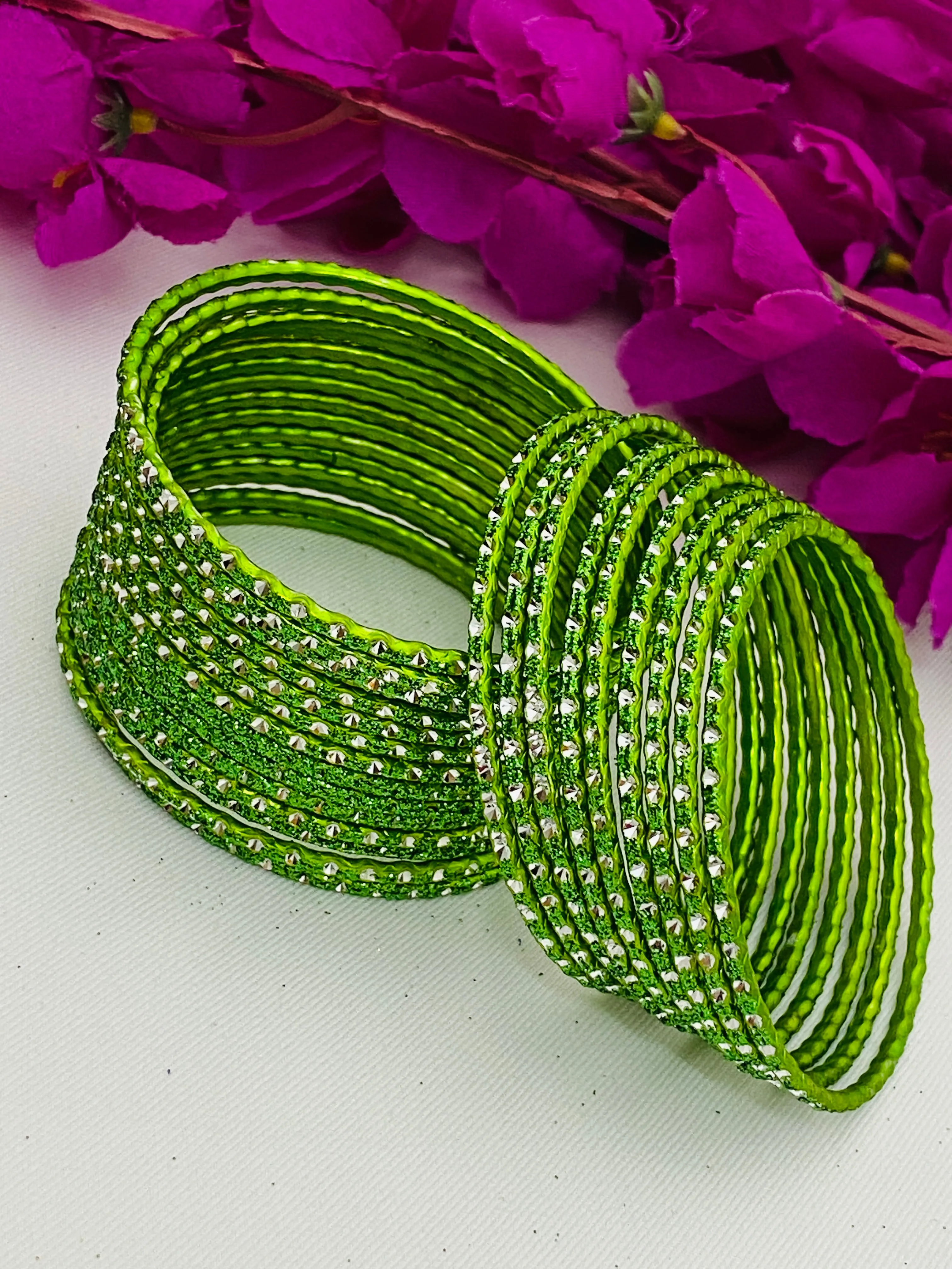 Charming Light Green Color Bridal Metal Bangles