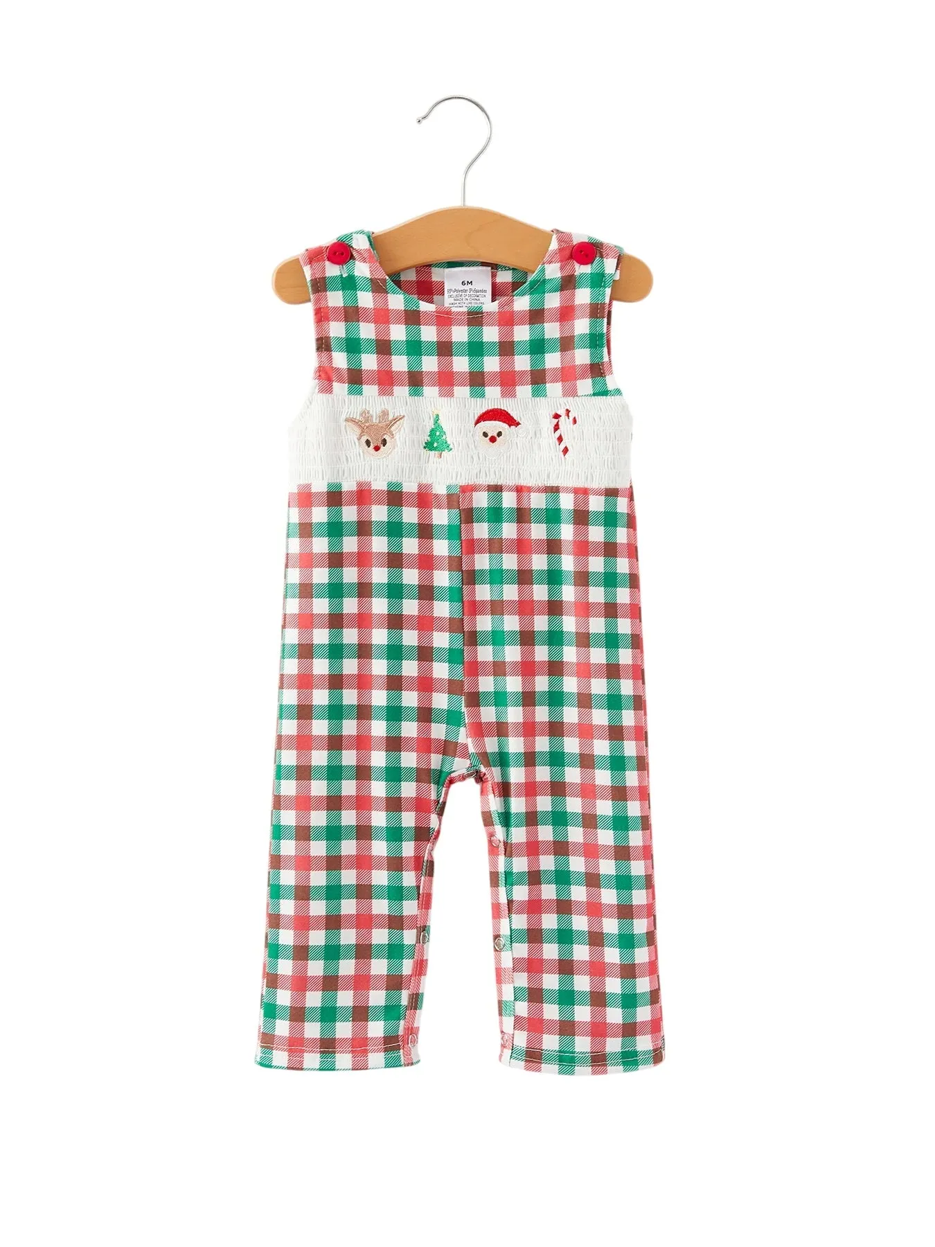 Christmas Plaid Smocking Embroidered Boys Romper