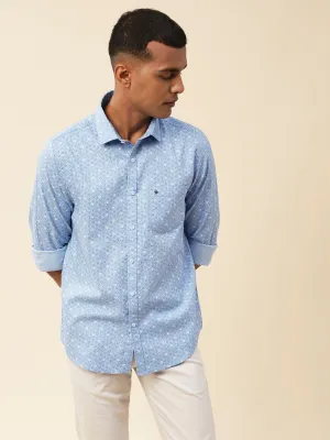 Cotton Blue Printed Full Sleeve Casual Shirt