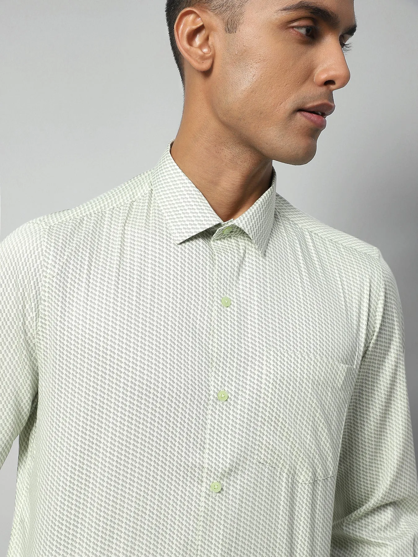 Cotton Green Printed Full Sleeve Formal Shirt