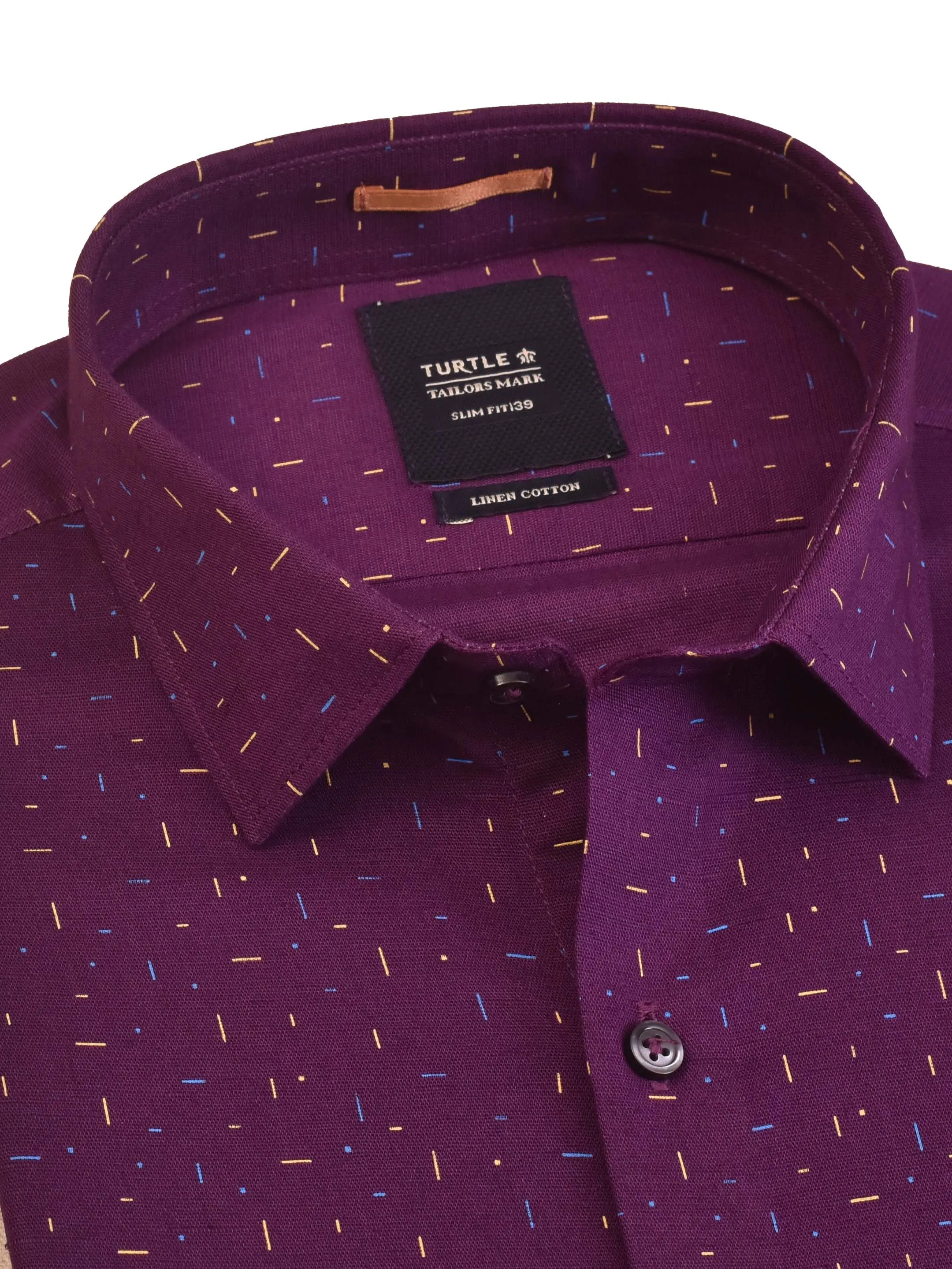 Cotton Linen Purple Printed Slim Fit Full Sleeve Formal Shirt