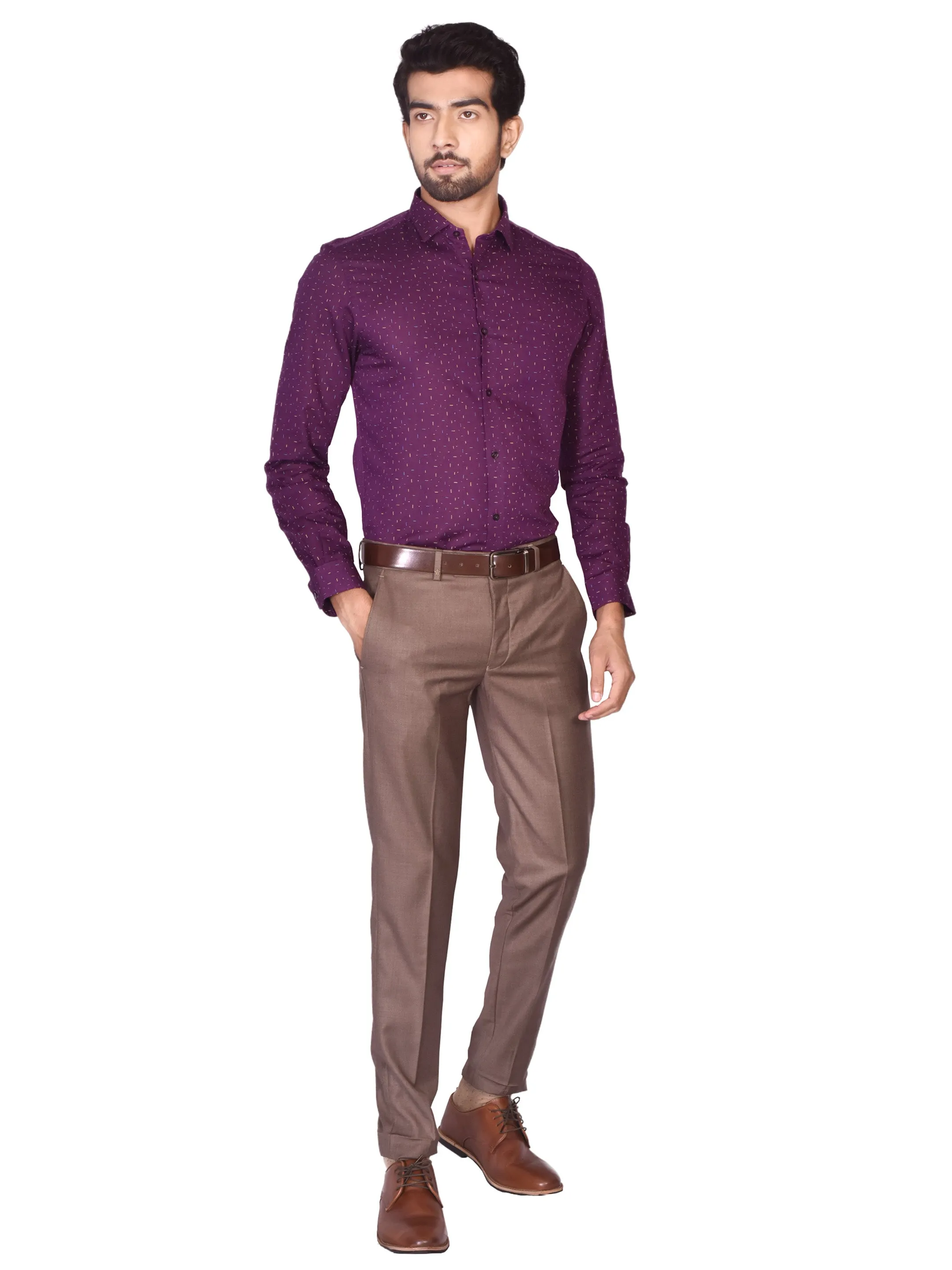 Cotton Linen Purple Printed Slim Fit Full Sleeve Formal Shirt