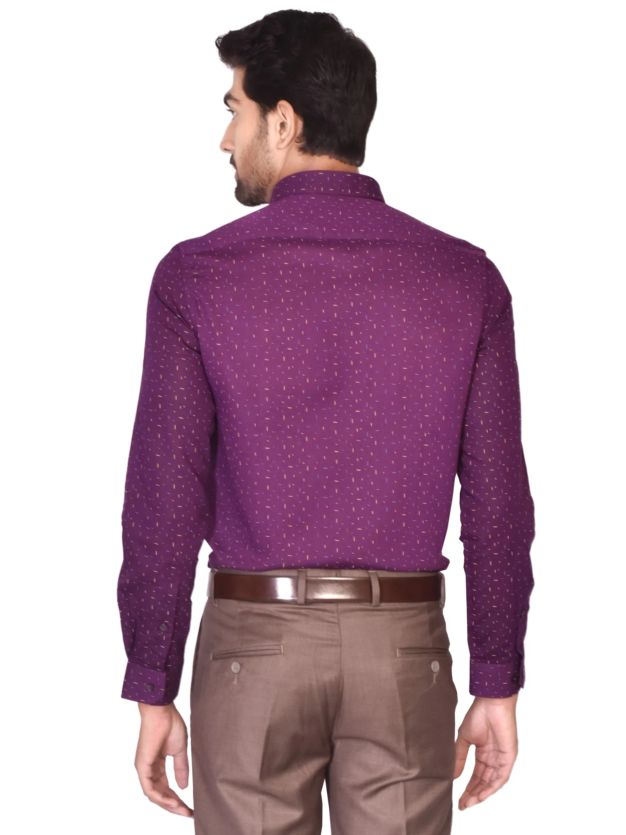 Cotton Linen Purple Printed Slim Fit Full Sleeve Formal Shirt