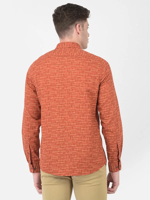 Cotton Orange Slim Fit Printed Casual Shirt