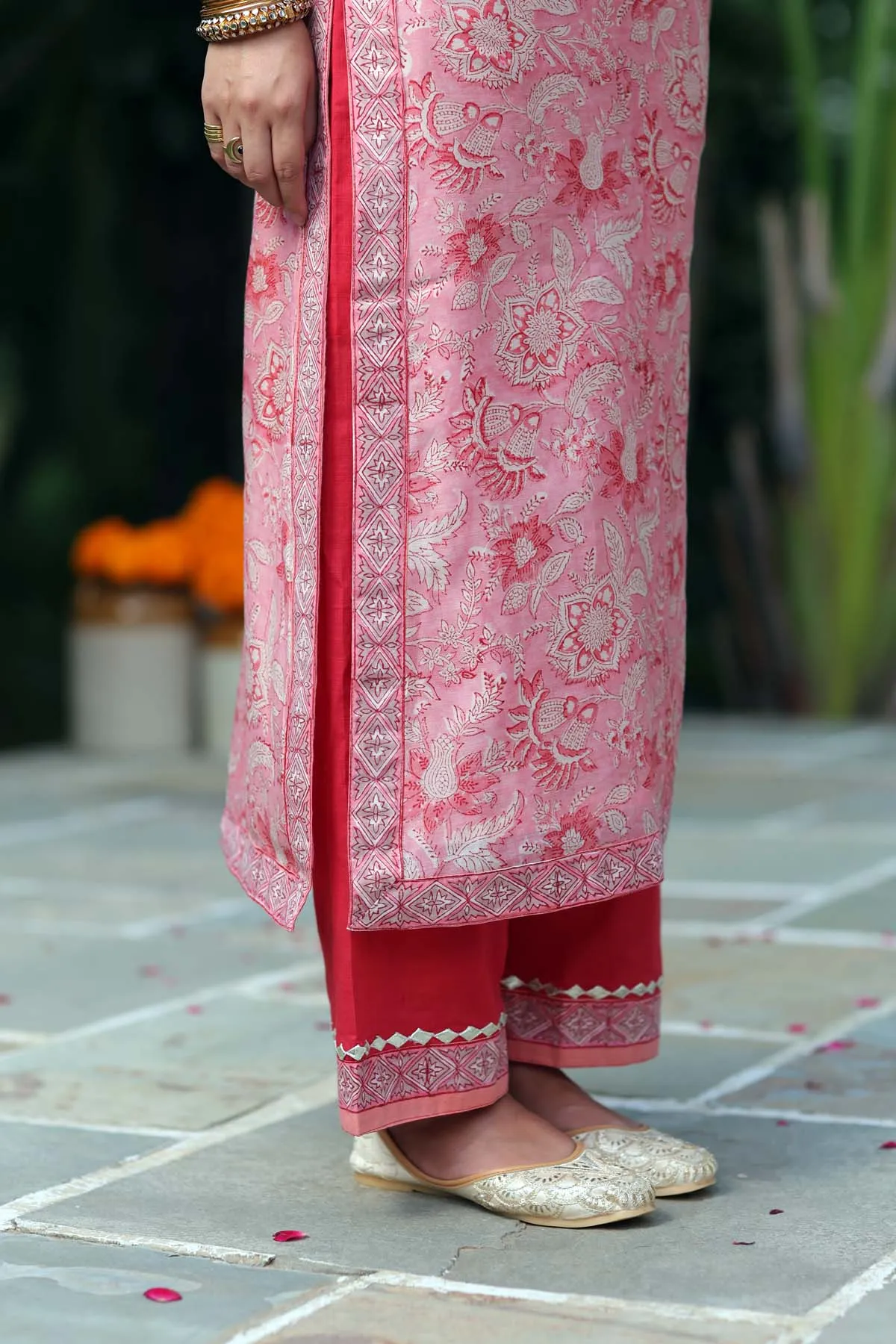 Cotton Straight Fit Pants In Gajari Color