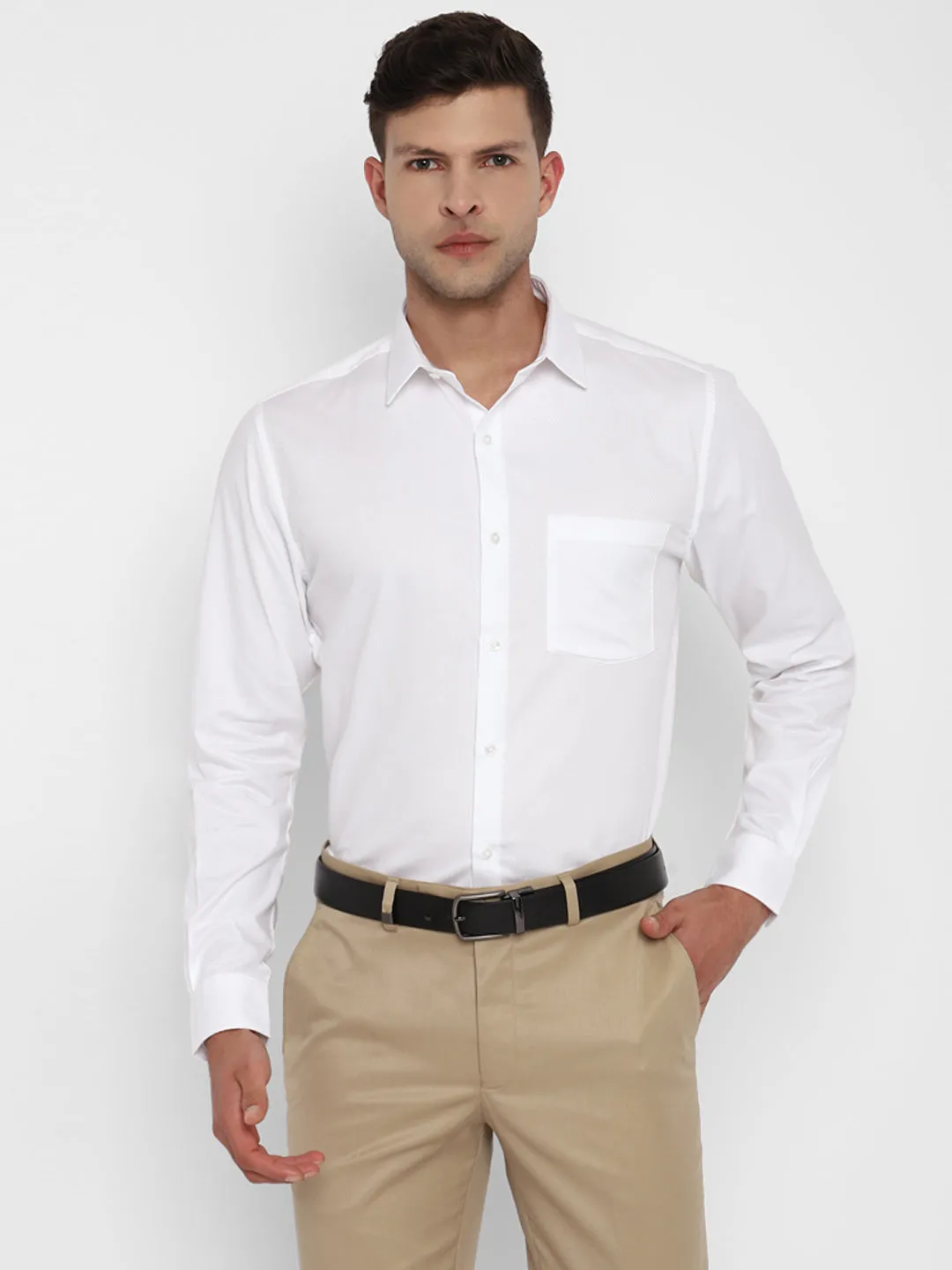 Cotton White Self Design Slim Fit Forml Shirt