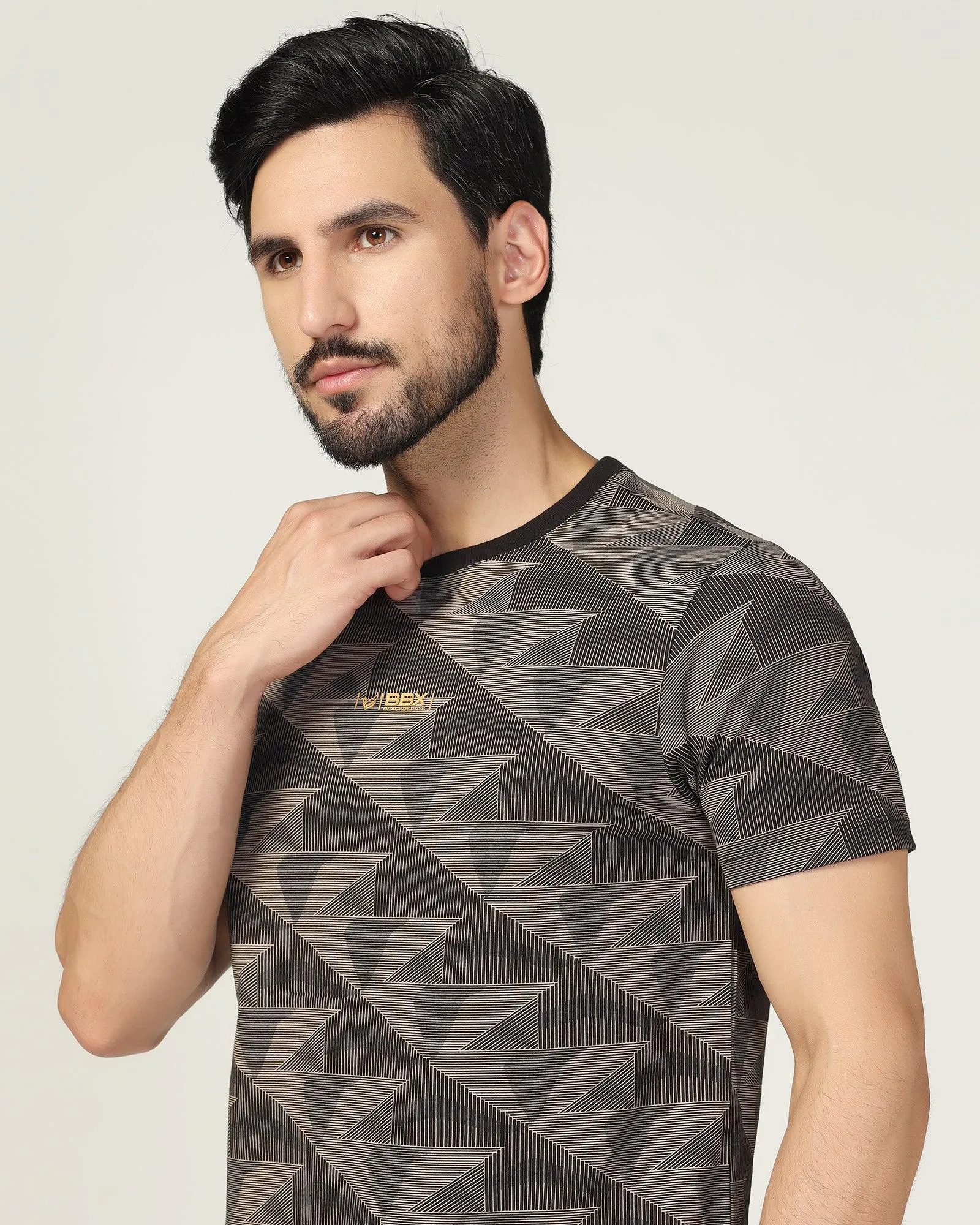 Crew Neck Black Printed T-Shirt - Falcon