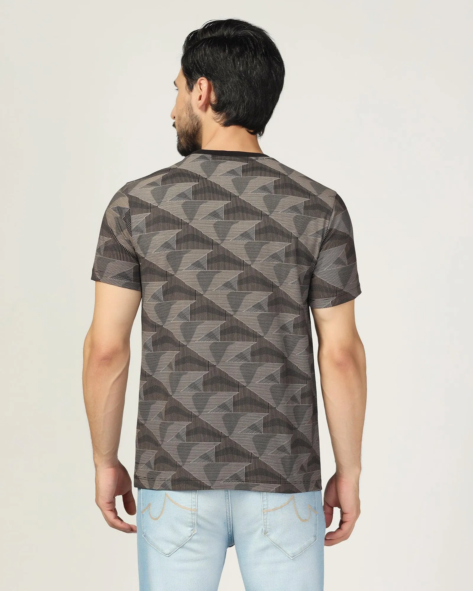 Crew Neck Black Printed T-Shirt - Falcon