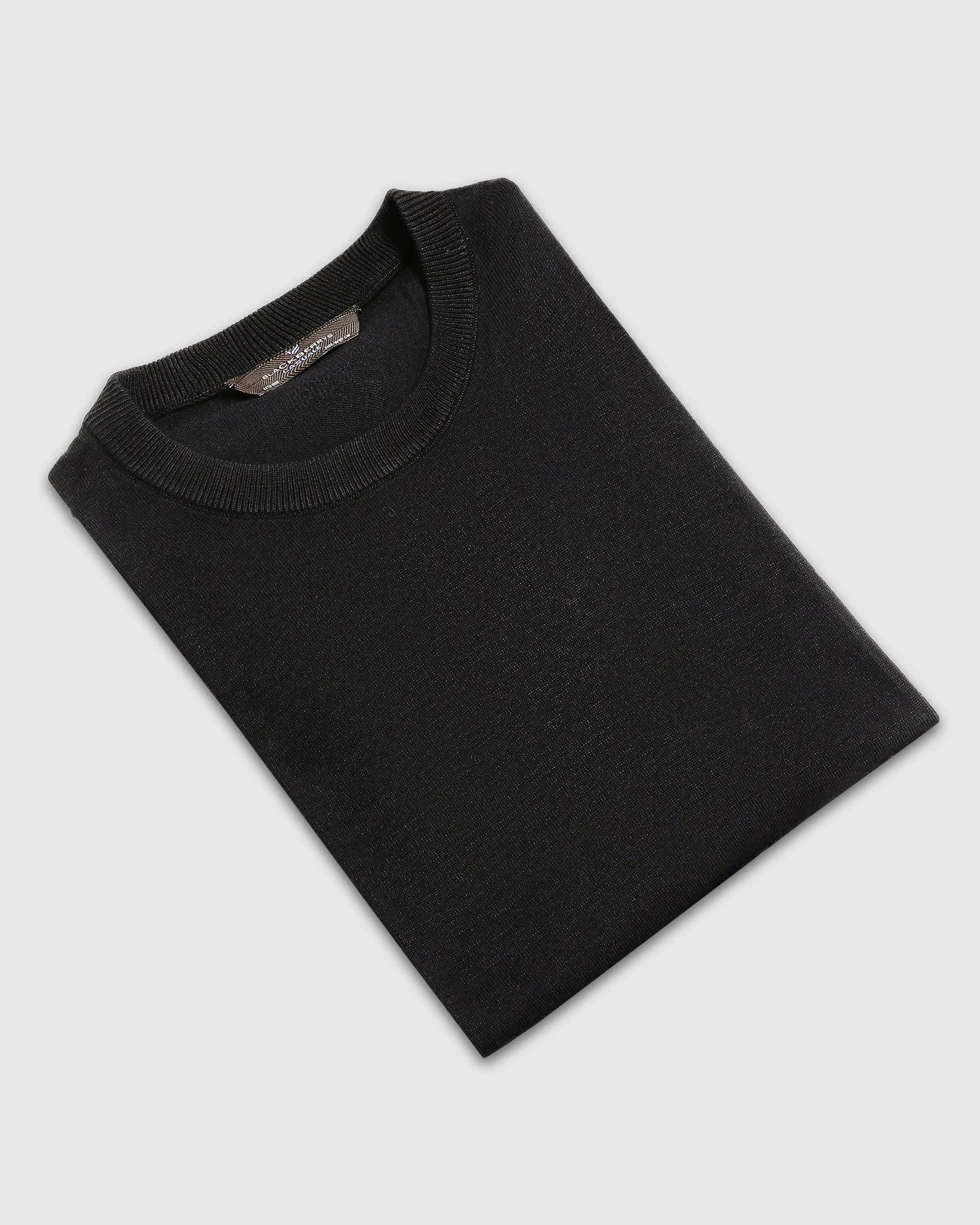 Crew Neck Black Yarn Dyed T-Shirt - Miya