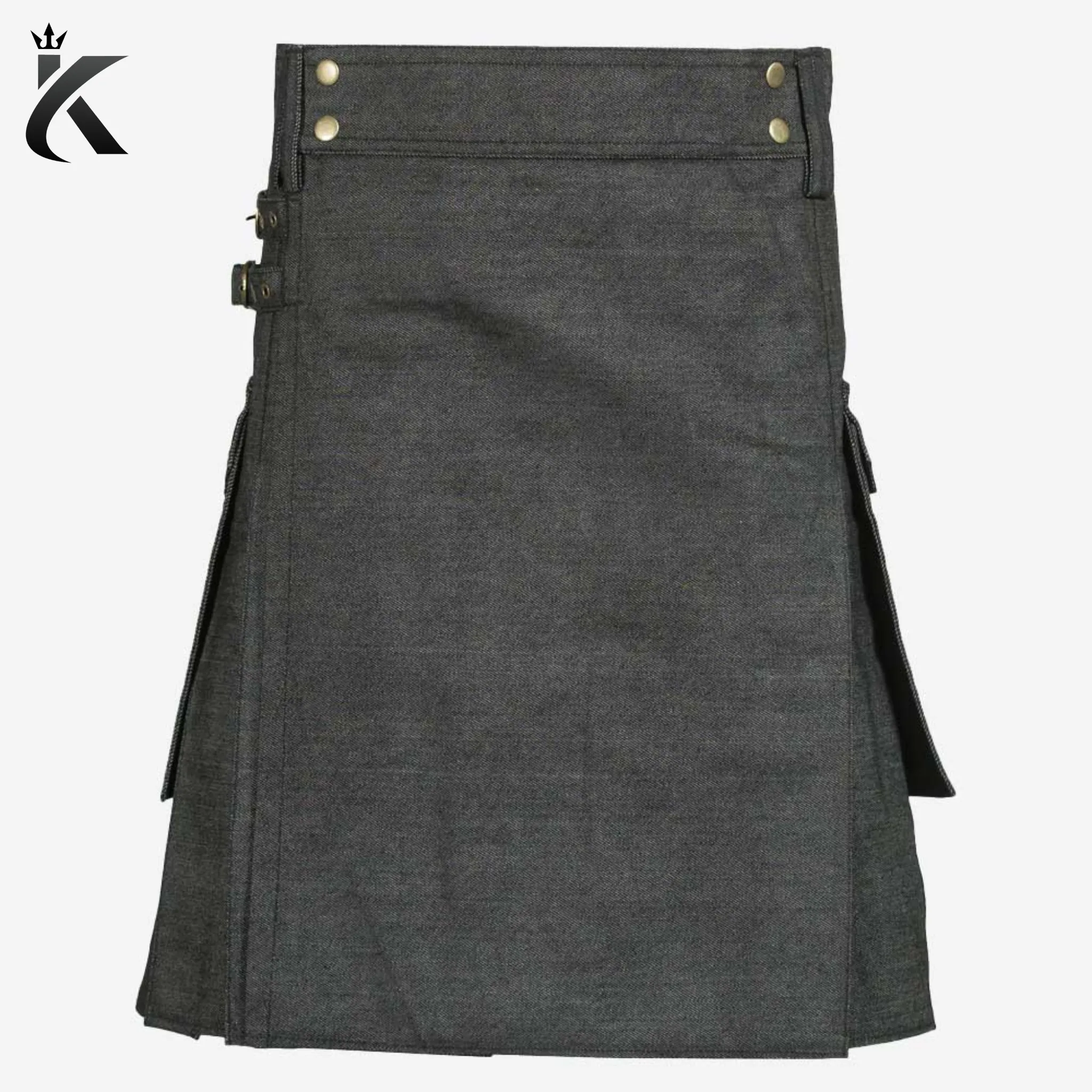 Custom Handmade Denim Black Scottish Utility Kilt - Redefining Comfort and Functionality