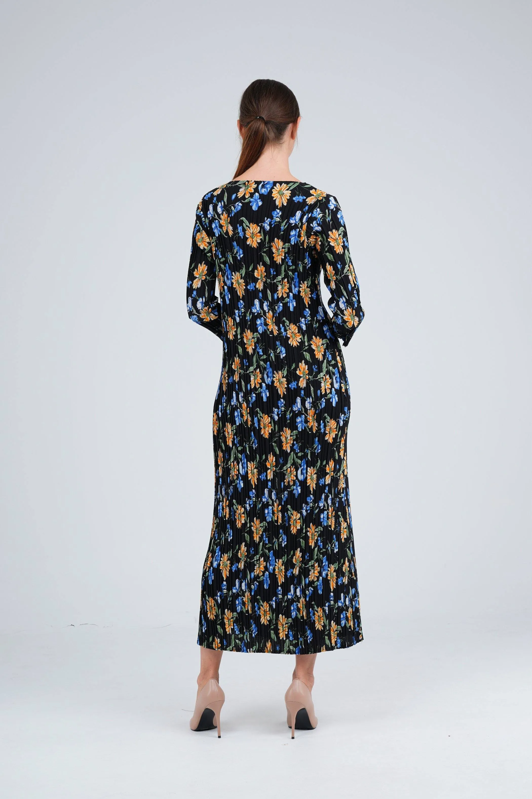 Dael Pleated Floral Dress (Slim Fit)