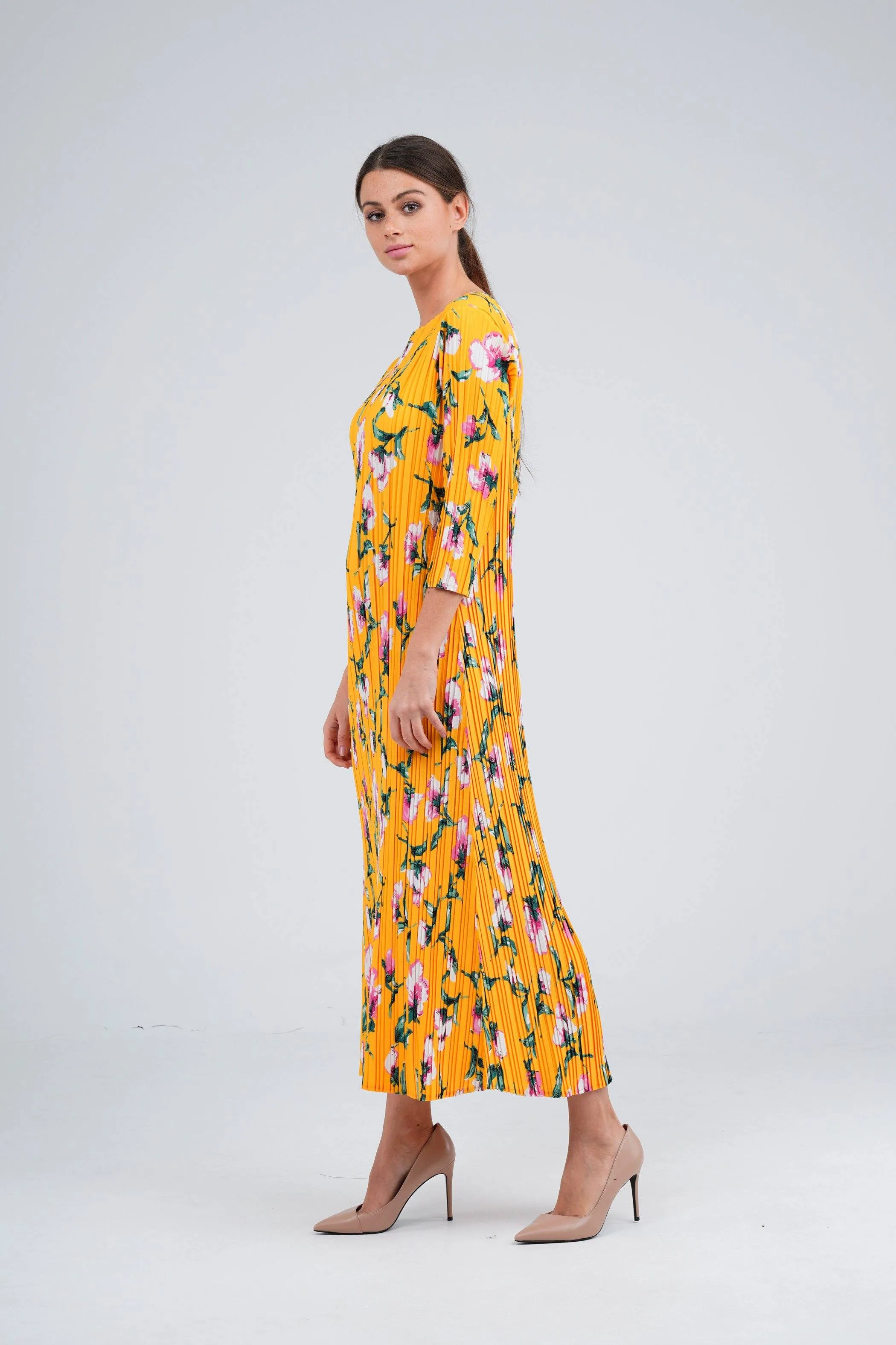 Dael Pleated Floral Dress (Slim Fit)