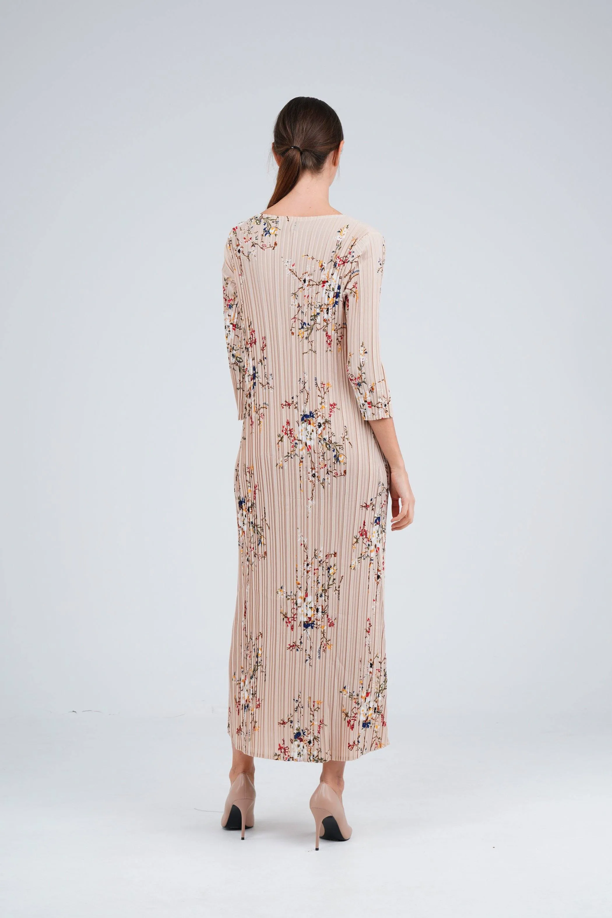 Dael Pleated Floral Dress (Slim Fit)