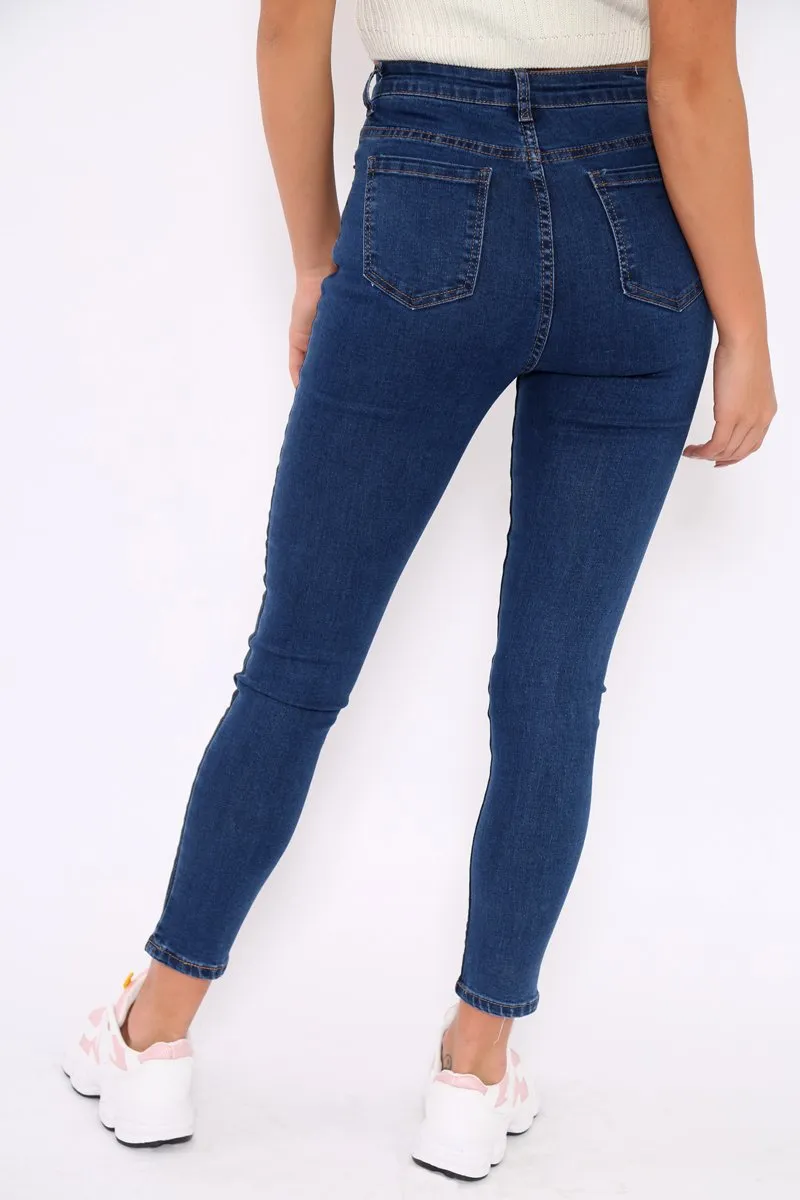 Dark Blue Two Tone Contrast Skinny Jeans - Zakira