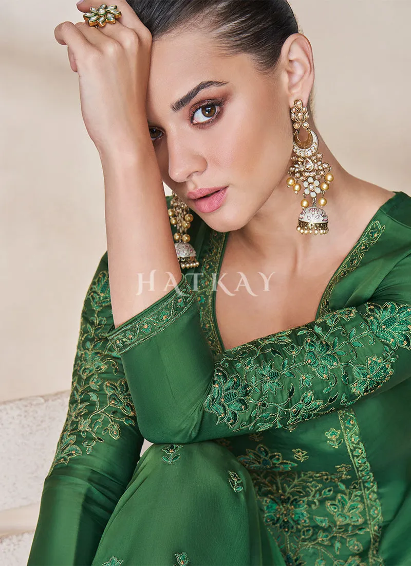 Dark Green Embroidery Traditional Silk Salwar Kameez