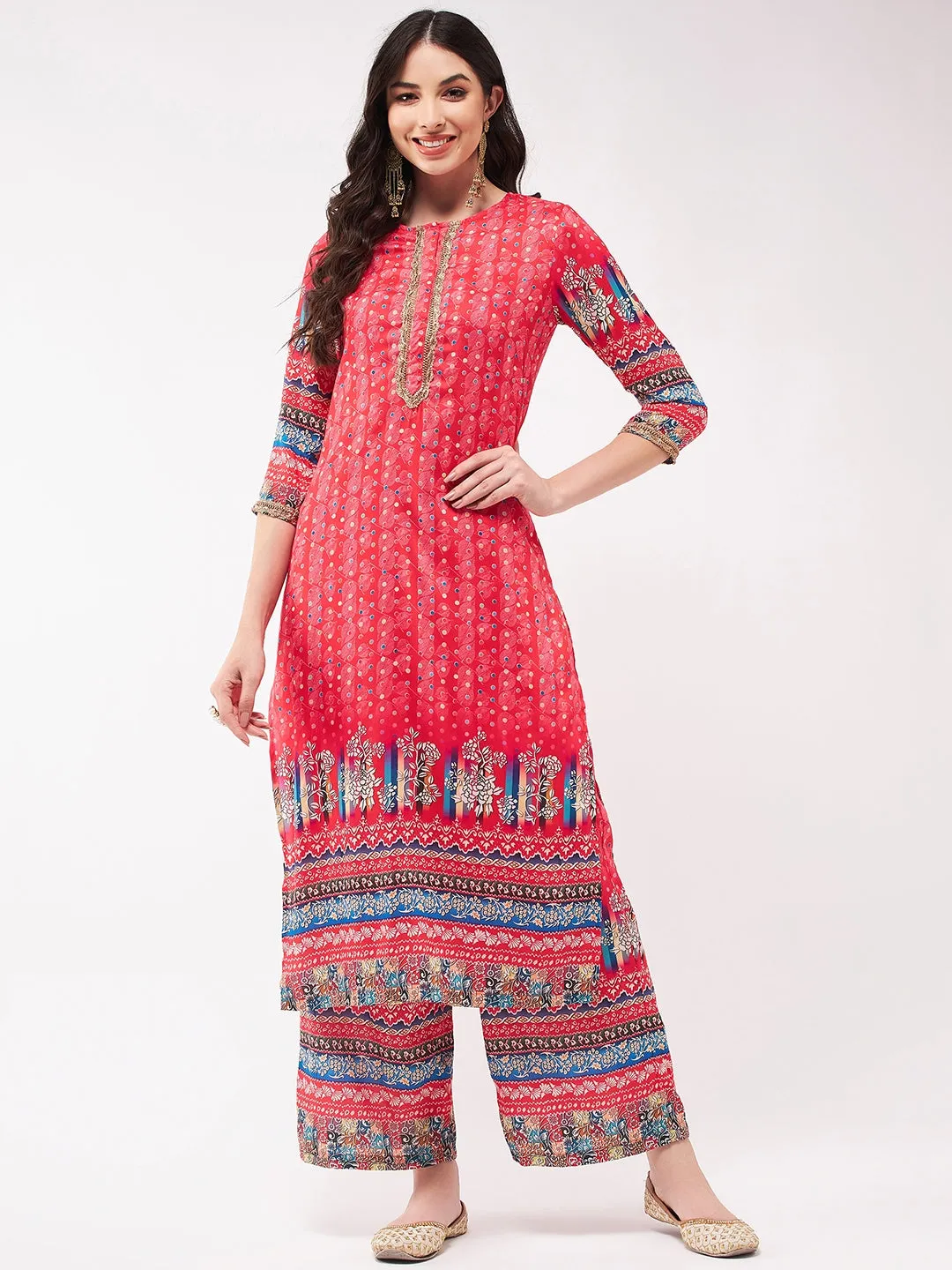 Digital Ethnic Placement Printed Kurta With Palazzo Set