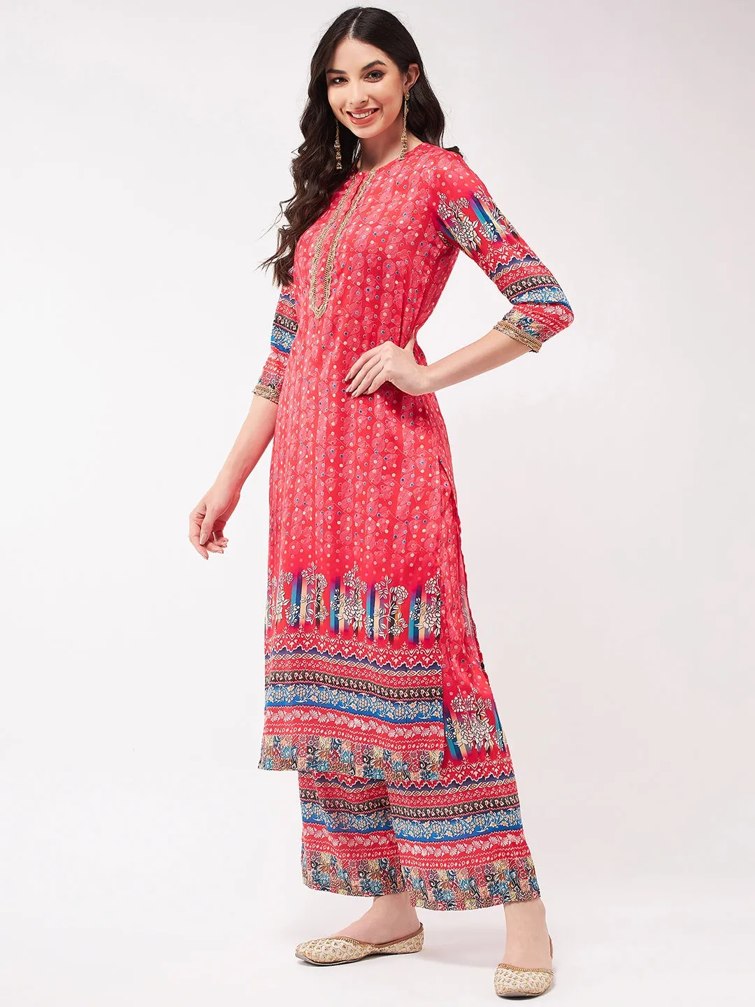 Digital Ethnic Placement Printed Kurta With Palazzo Set