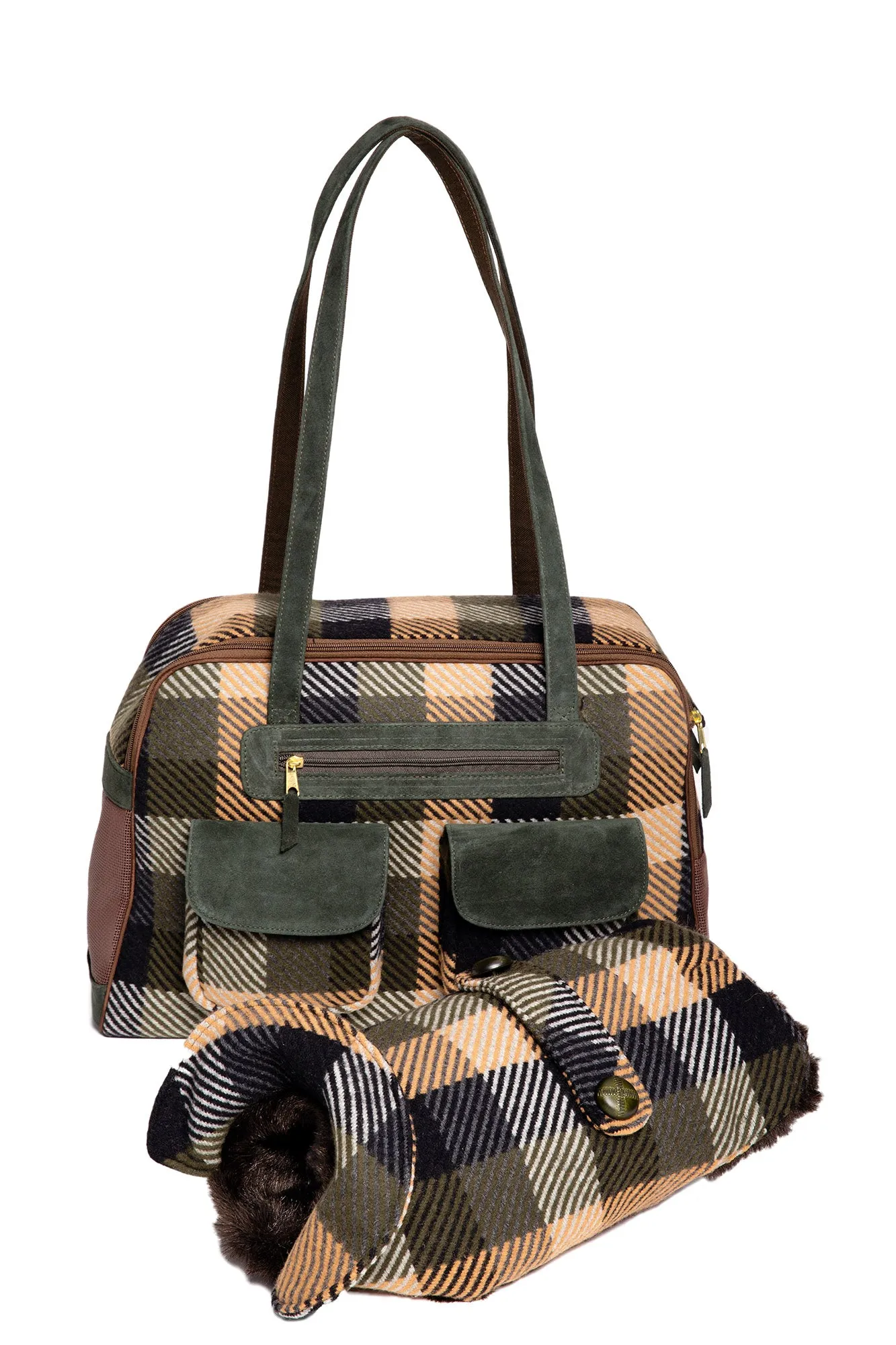 Dog Carrier - Winter - Blue, Green & Tan Wool Plaid