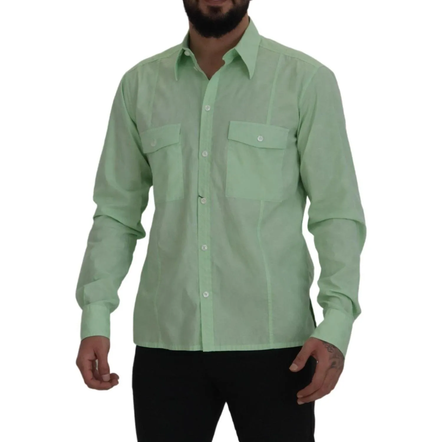 Dolce & Gabbana Mint Green Slim Fit Casual Button-Down Shirt