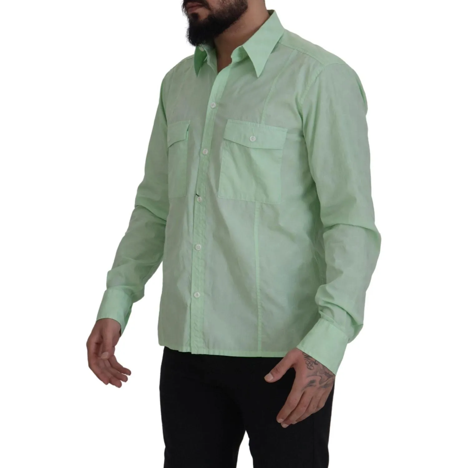 Dolce & Gabbana Mint Green Slim Fit Casual Button-Down Shirt