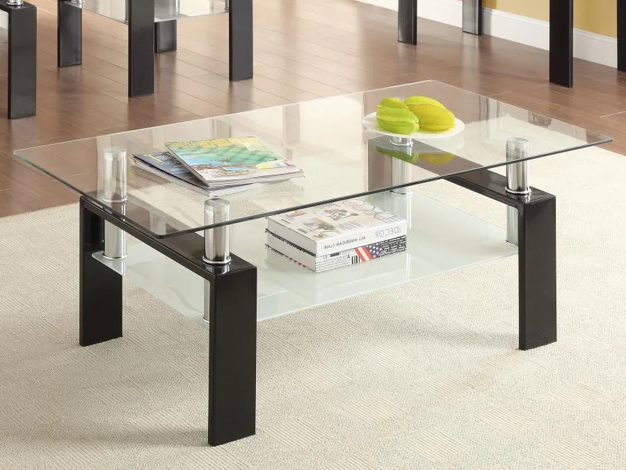 Dyer - 1-Shelf Rectangular Glass Top Coffee Table - Black