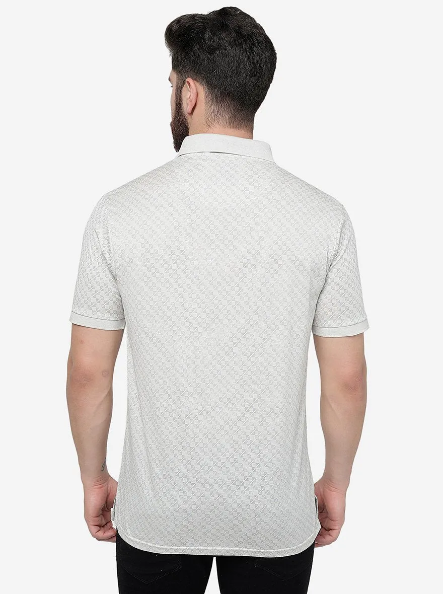 Ecru Melange Printed Slim Fit Polo T-Shirt | JadeBlue