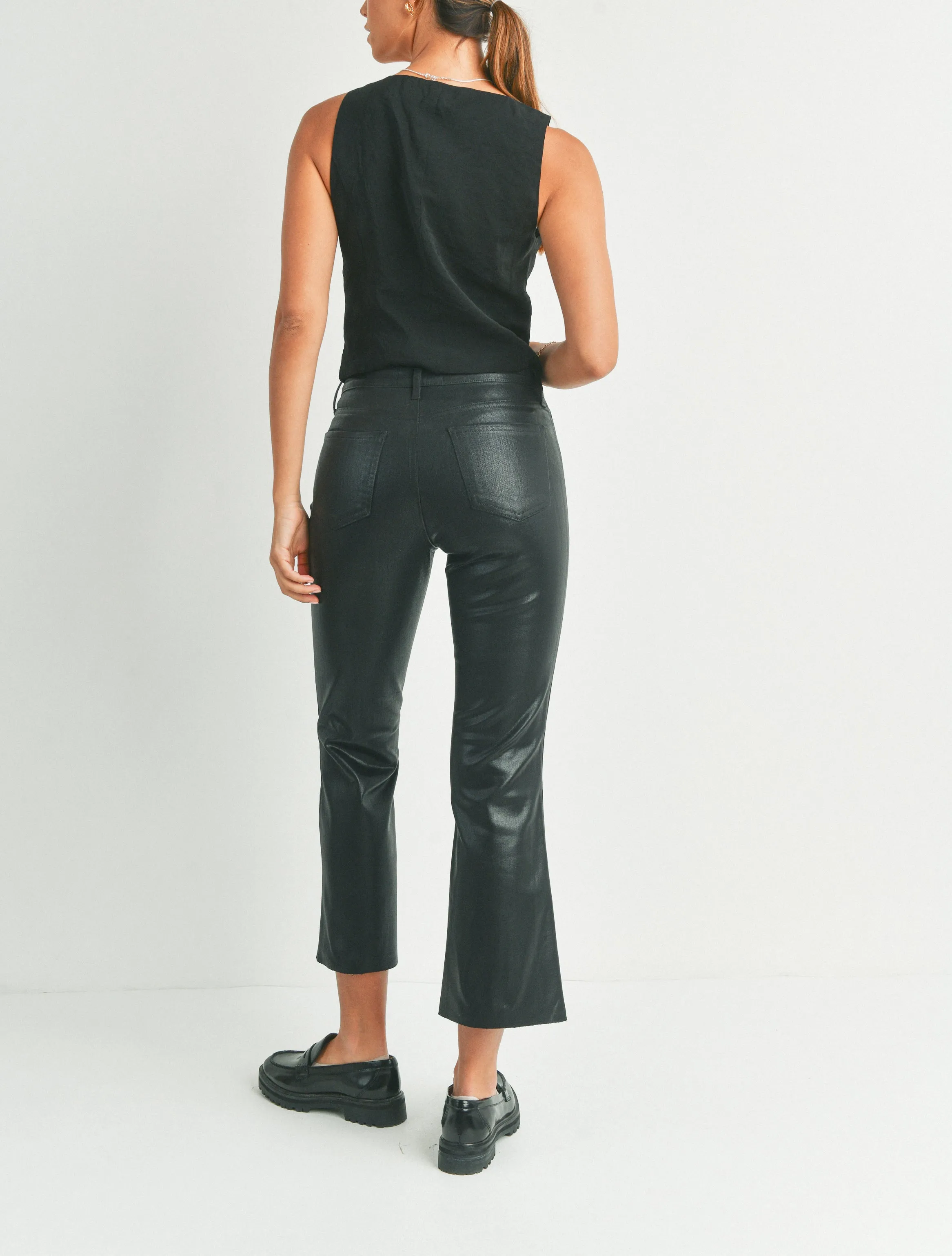 Edgy Flare Cropped Black Leather Pants