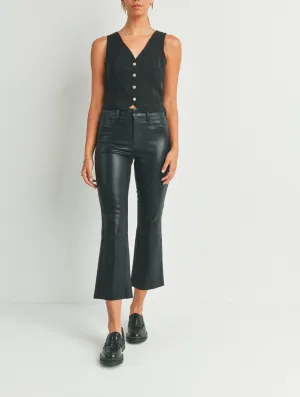 Edgy Flare Cropped Black Leather Pants