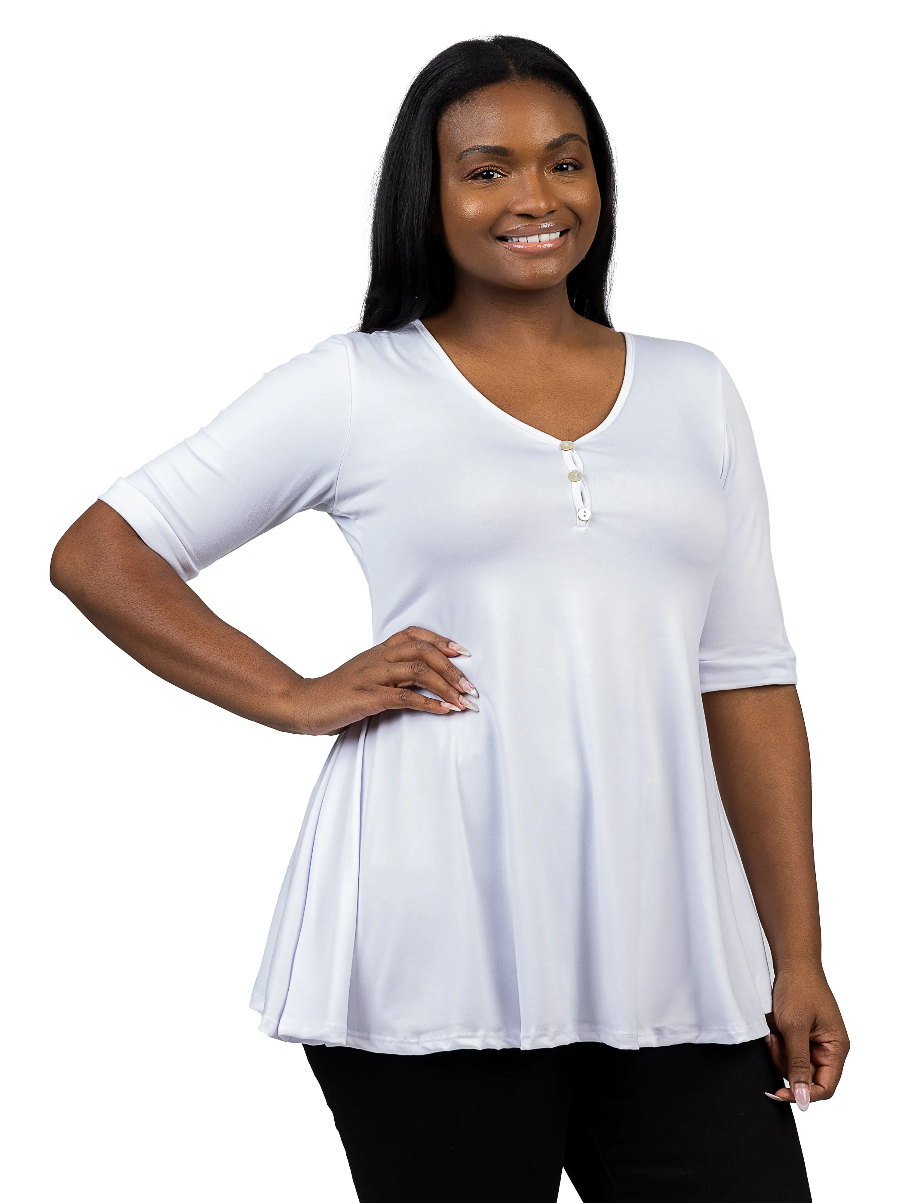 Elbow Sleeve Henley Plus Size Tunic Top