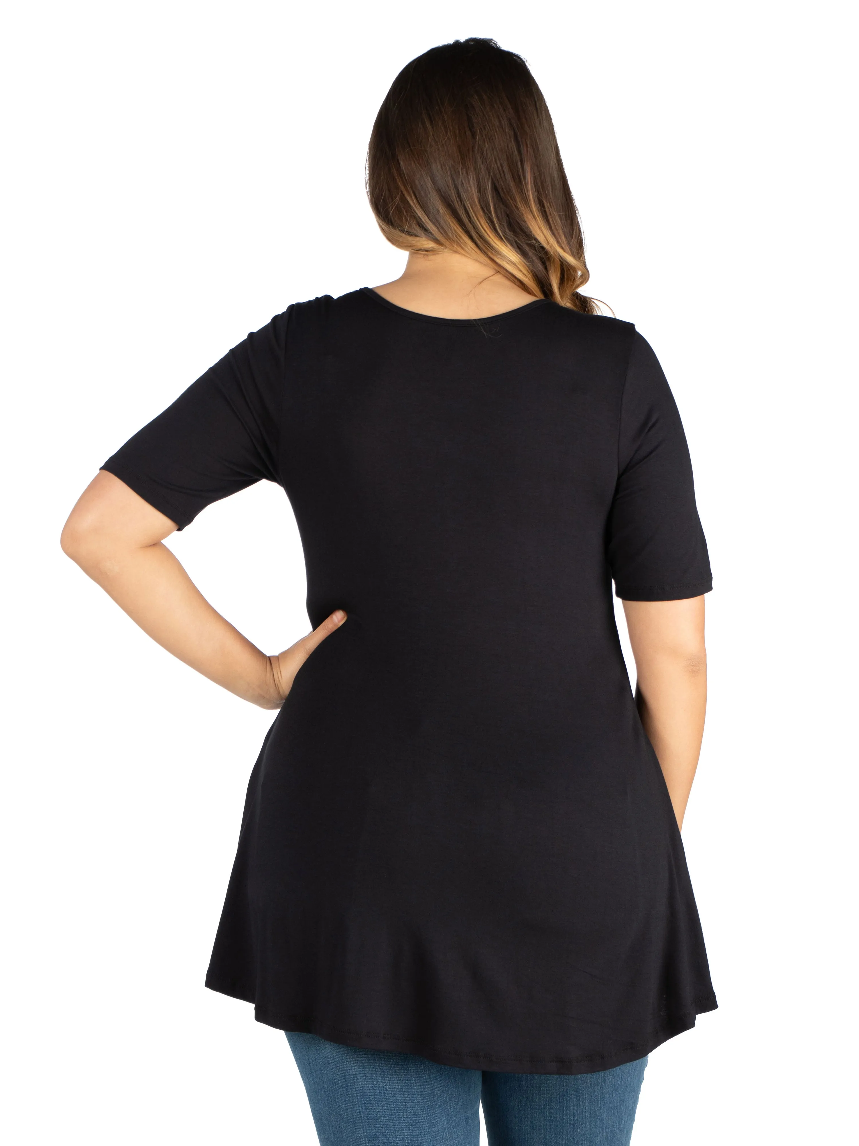 Elbow Sleeve Henley Plus Size Tunic Top