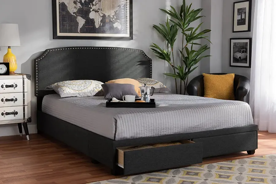 Elena Dark Gray Fabric 2-Drawer Platform Storage Bed (Queen)