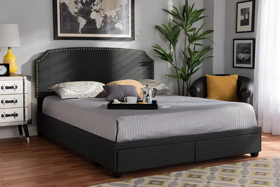 Elena Dark Gray Fabric 2-Drawer Platform Storage Bed (Queen)