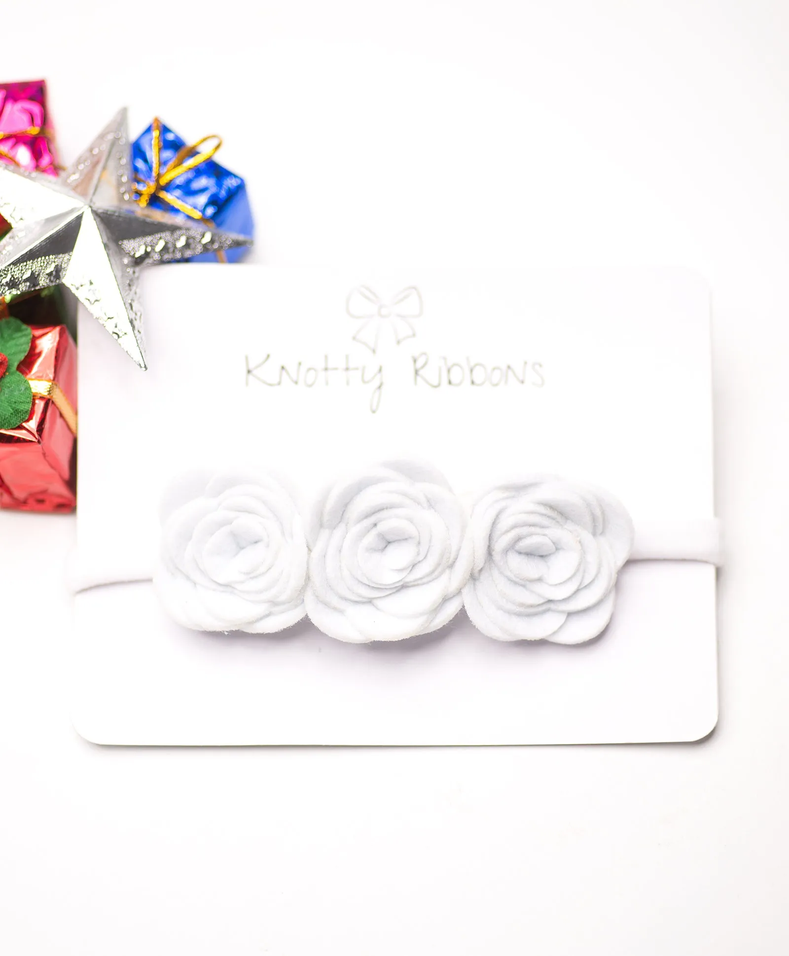 Felt Three Rose Newborn Headband - White