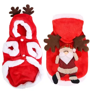 Fresh Fab Finds Pet Christmas Clothes Santa Claus Reindeer Antlers Costume Winter Outfit New Year Coat For Small Medium Dogs Cats Available in S/M/L/XL