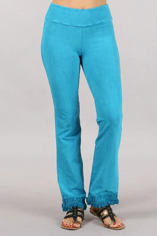 Fringed Cropped Pants - Aqua Blue