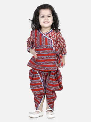 Girl's Cotton Red Dhoti Sets - Bownbee