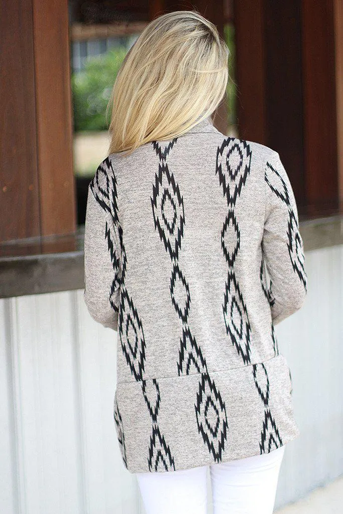 Gray Printed Open Cardigan