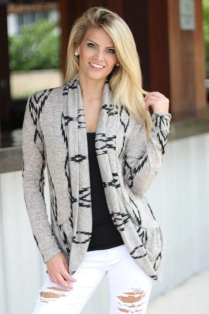 Gray Printed Open Cardigan