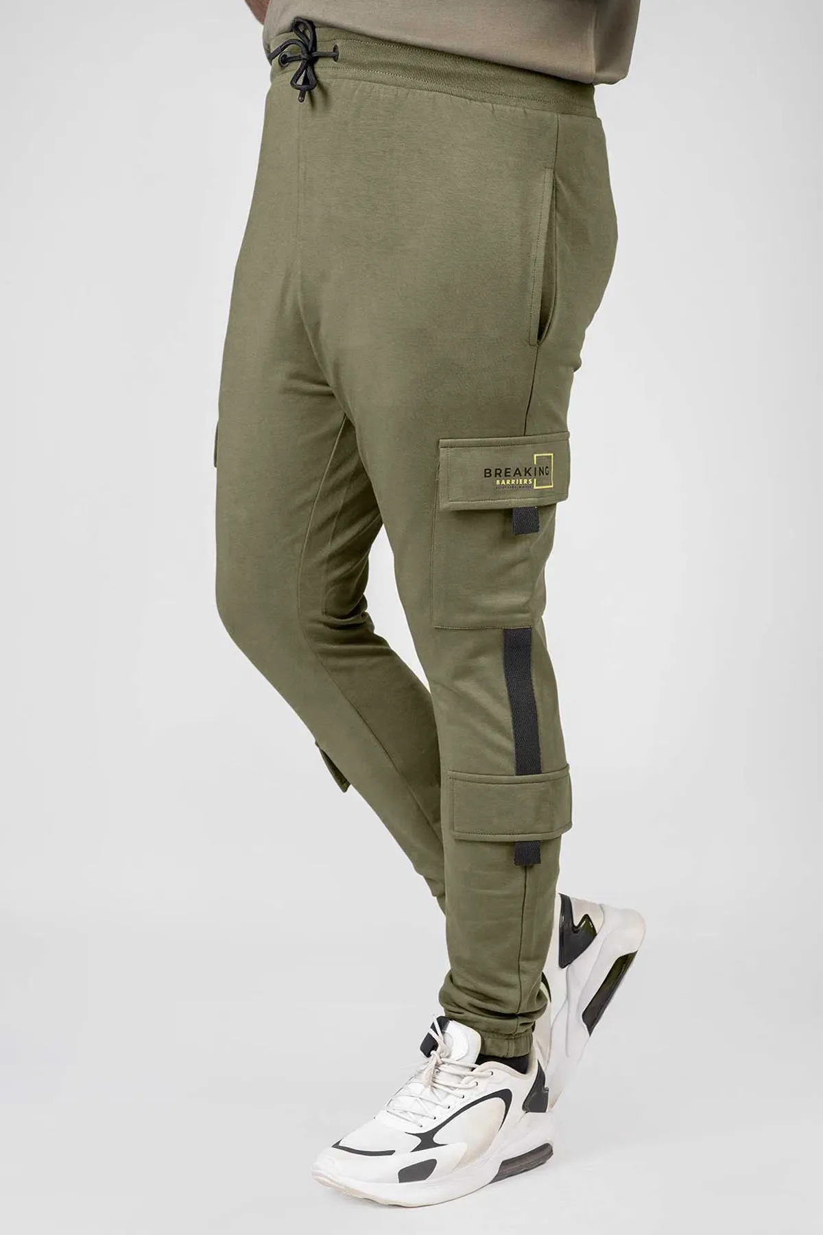 Green Cargo Joggers with Drawstring Closure & Pockets - W23 - MTR097R