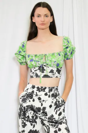 Green Floral Printed Milk Maid Top