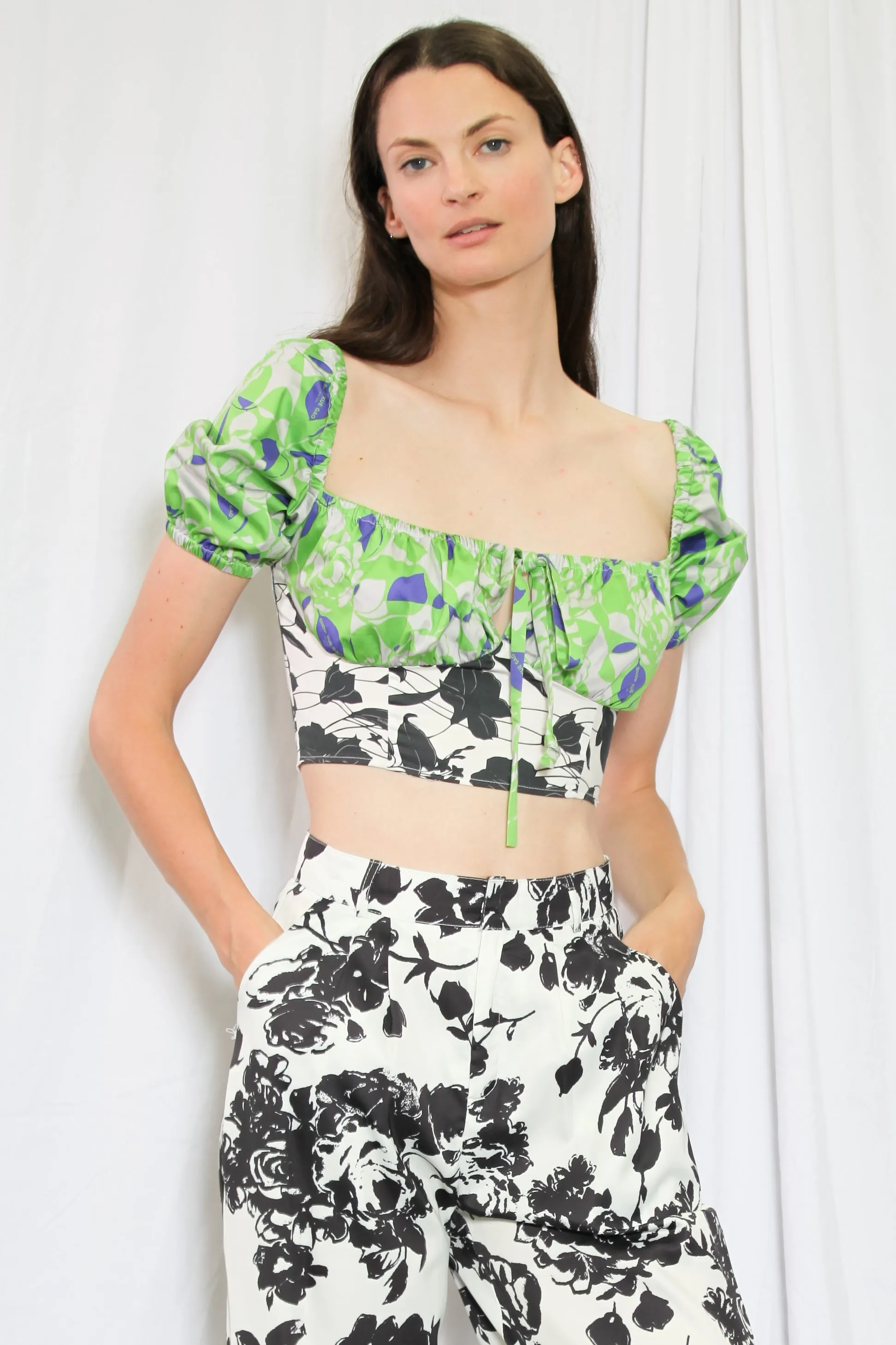 Green Floral Printed Milk Maid Top