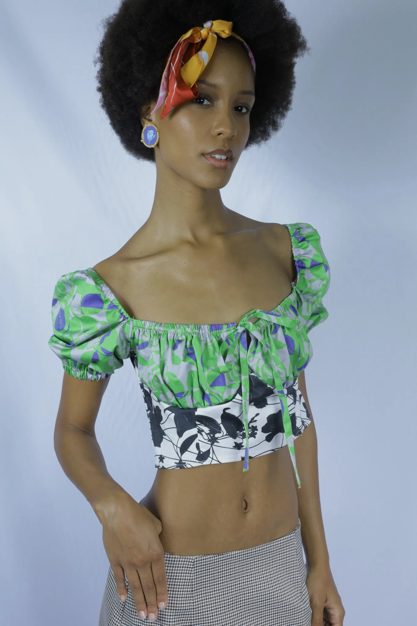 Green Floral Printed Milk Maid Top