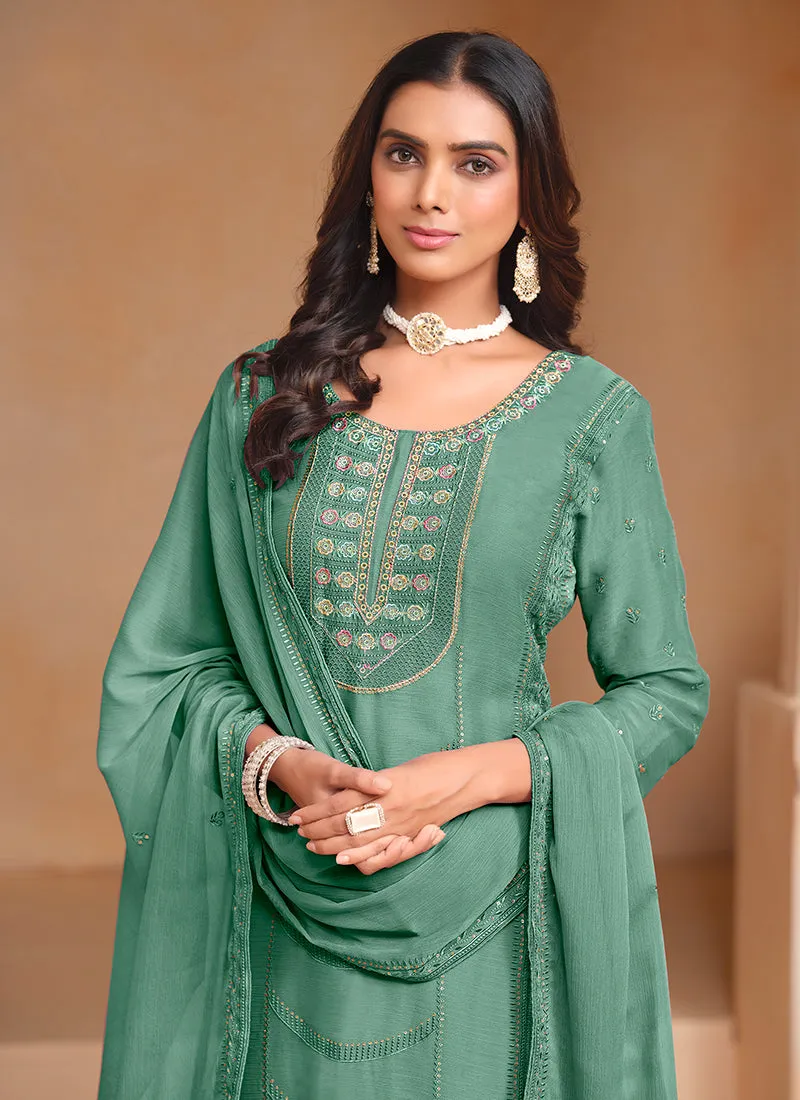 Green Multi Embroidery Salwar Kameez Suit