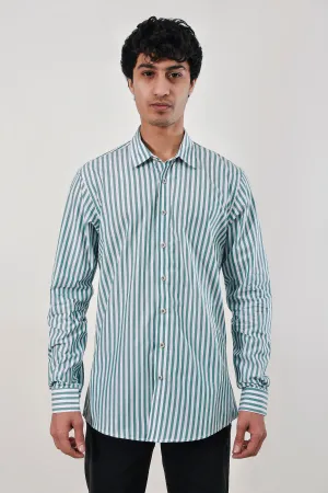 Green Striped Casual Shirt